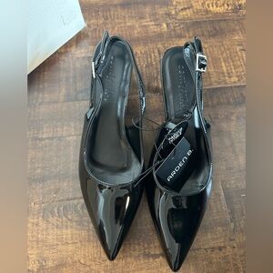 Arden B Glossy Black Slingback Heels